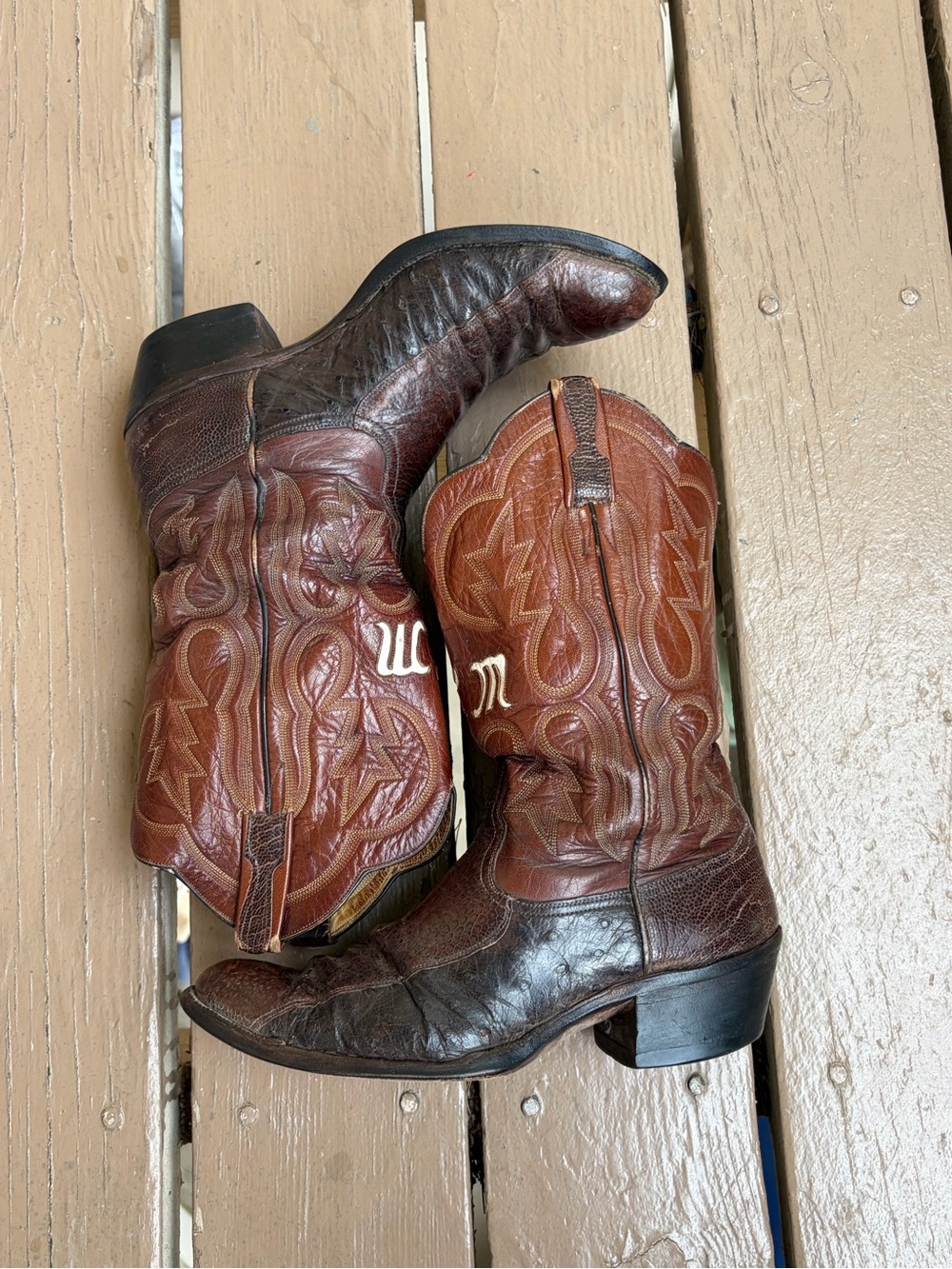 1980s Men's Two-Tone Brown Leather Western Cowboy Boots